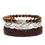 Mensdoor men's bracelets leather beads tiger-eye stone