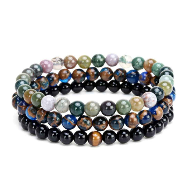 mensdoor natural agate three-beaded men's bracelet beads