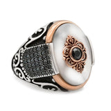 Royal ring " Original pearl with black zircon" (model# R304)
