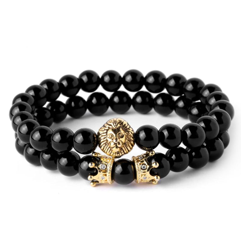 Mensdoor black stone lion men's bracelet brands