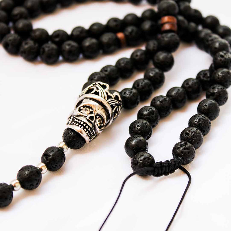 LAVA BEAD NECKLACE WITH SKULL PENDANT